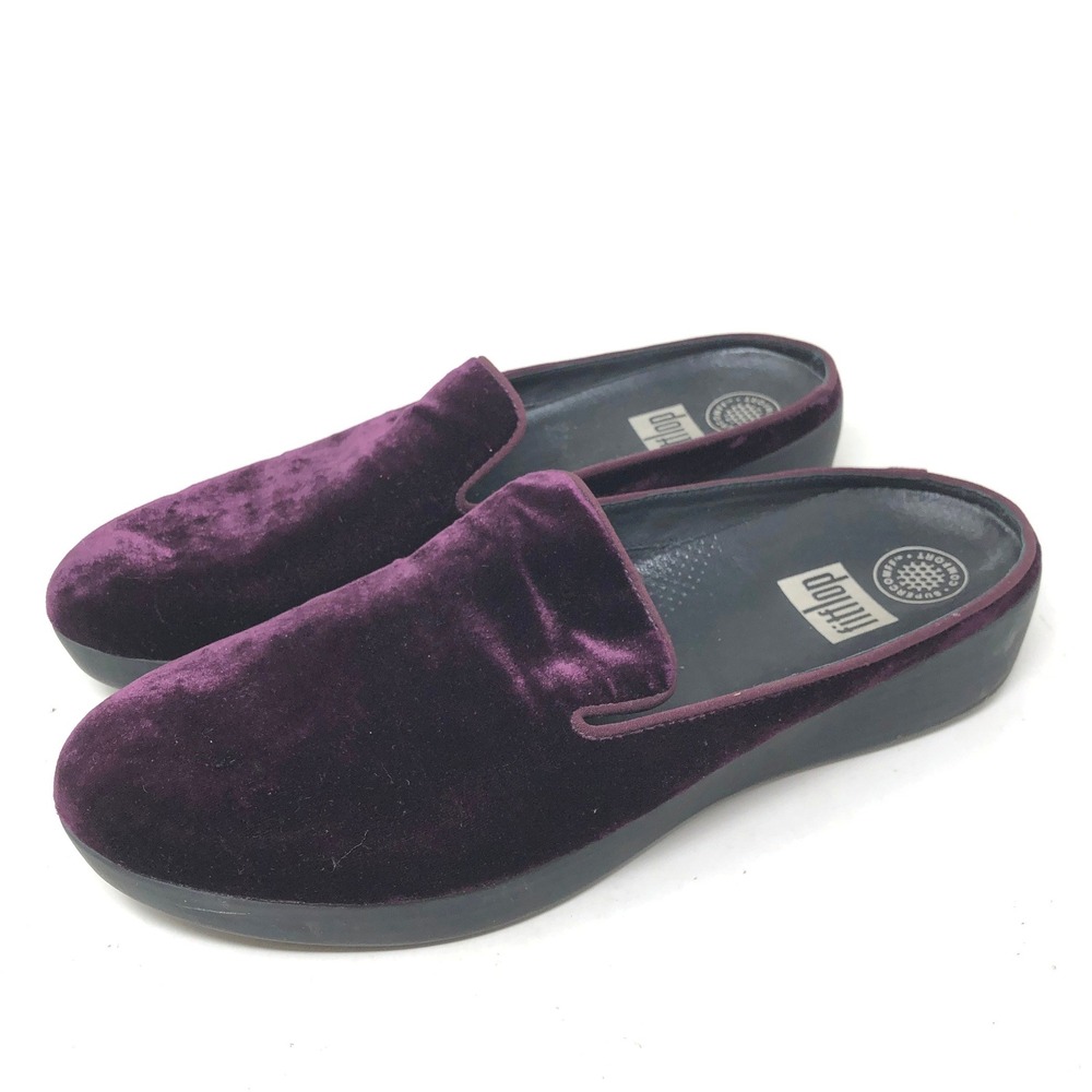 FitFlop Womens 10 Purple Velvet Mules‎ Superskate Comfort Slip On Clogs